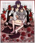  3boys bed bottomless brothers cantebury character_request flower incest kuroshitsuji male male_focus multiple_boys purple_hair red_eyes rose siblings thompson timber triplets yaoi 