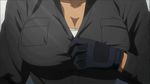  animated animated_gif bouncing_breasts breasts choker cleavage crop_top dark_skin gloves highschool_of_the_dead large_breasts lips long_hair minami_rika non-web_source open_clothes ponytail purple_hair red_eyes shirt tank_top taut_clothes taut_shirt undressing 