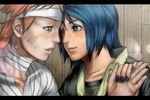  bandage bandages blue_eyes blue_hair blush hand_holding holding_hands konan naruto reza_kabir smile yahiko 