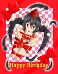  bad_id bad_pixiv_id black_hair blush feathers from_above happy_birthday hat highres looking_at_viewer naked_ribbon nude red_eyes ribbon shameimaru_aya short_hair solo tokin_hat touhou wings yopparai_oni 