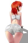  all_fours arched_back arm_support ass back bare_shoulders blush fingerless_gloves gloves ibis_douglas looking_back orange_hair pantylines purple_eyes short_hair shorts solo super_robot_wars super_robot_wars_original_generation watarui 