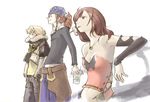  belle belle_(cc) blonde_hair blue_eyes breasts brown_eyes brown_hair clavat cleavage final_fantasy final_fantasy_crystal_chronicles goggles jacket keiss layle official_art selkie 