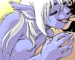  co.bayashi_(artist) furry interspecies lowres monster_girl oekaki purple_fur white_hair 