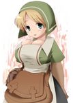  1girl blonde_hair breasts chemist chemist_(fft) cleavage dress female final_fantasy final_fantasy_tactics green_eyes headdress large_breasts looking_at_viewer lv43 short_hair solo 
