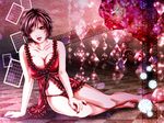  achikoako bad_id bad_pixiv_id breasts brown_eyes brown_hair cleavage large_breasts legs lying meiko on_side short_hair sitting solo vocaloid 