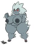  areola big_breasts black_areola black_nipples black_pupils breasts clothing female fist footwear frown genitals grey_body hi_res huge_breasts huge_hips huge_thighs humanoid mario_bros nintendo nipples nude pupils pussy red_eyes sandals slightly_chubby solo tansau thick_thighs thwomp video_games wide_hips 