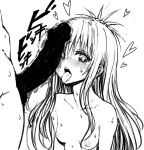  1boy 1girl absurdres blush breasts censored fuchitoro greyscale heart heart-shaped_pupils highres long_hair monochrome netorare nipples oral_invitation penis_awe penis_on_face small_breasts straight_hair sweat symbol-shaped_pupils to_love-ru tongue tongue_out yuuki_mikan 