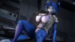  3d_(artwork) abs anthro areola belt big_breasts black_nose blue_body blue_eyes blue_fur blue_hair boots breasts canid canine clothed clothed_anthro clothed_female clothing digital_media_(artwork) female footwear fox fur genitals hair hi_res jacket krystal mammal metal midriff muscular muscular_female navel nintendo nipples partially_clothed partially_clothed_anthro partially_clothed_female pussy sanguine_paladin sharp_teeth short_hair sitting smile solo solo_focus source_filmmaker star_fox teeth topwear vehicle video_games white_body white_fur 