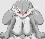  alpha_pok&eacute;mon areola big_breasts breast_smother breasts female gardevoir generation_3_pokemon hi_res huge_breasts larger_female nintendo nipples nobunagapero pokemon pokemon_(species) red_eyes size_difference smothering video_games 