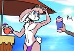  anthro beach beverage carmen_(character) clothing duo hi_res male male/male rudy_(character) sea seaside speedo sunscreen swimwear taillove_(artist) water 