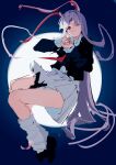  1girl ;) absurdres animal_ears finger_gun floating foreshortening full_moon hair_between_eyes highres long_hair looking_at_viewer moon night night_sky one_eye_closed perspective rabbit_ears red_eyes reisen_udongein_inaba sancking_(fatekl) sky smile solo touhou very_long_hair 