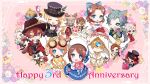  3boys 4girls :3 alcohol alexander_the_great_(identity_v) animal_ears animal_hands anniversary bird black_bow black_bowtie blindfold blonde_hair blue_dress blue_eyes blue_gloves blush bonnet book bottle bouquet bow bowtie brown_eyes brown_hair cake cat_ears cat_tail center_frills chibi clover cross-shaped_pupils crossed_legs cup curly_hair demi_bourbon demi_bourbon_(black_rose) dress drinking_glass earrings eli_clark eli_clark_(lunar_phase) emma_woods emma_woods_(boudoir_dream) eric_knikki eyeshadow facial_hair facial_mark fedora flower food forked_tongue formal four-leaf_clover frilled_sleeves frills gloves goatee goggles goggles_on_head green_eyes hair_flower hair_ornament hand_on_own_chin hat highres holding holding_book holding_bottle hood hood_up identity_v jewelry kurt_frank kurt_frank_(alice) lipstick long_sleeves low_ponytail makeup mask mini_axe_boy mini_bloody_queen mini_evil_reptilian mini_feaster mini_gamekeeper mini_geisha mini_jack mini_photographer mini_smiley_face mole moon_print multiple_boys multiple_girls naib_subedar naib_subedar_(cheshire_cat) norton_campbell norton_campbell_(ronald_of_nice) one_eye_closed owl pink_dress pink_flower ponytail purple_flower reading red_eyeshadow red_hair sandals shiba_inu_(identity_v) short_hair single_glove sitting smile striped_tail suit symbol-shaped_pupils tail tongue tongue_out tracy_reznik tracy_reznik_(candy_girl) v_arms vera_nair vera_nair_(red_shoes) white_flower wine wine_bottle wine_glass x-shaped_pupils yellow_flower 