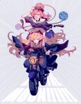  2girls black_dress black_shirt blonde_hair chain chinese_clothes clothes_writing collarbone crescent dress earth_(ornament) frilled_skirt frills ground_vehicle hecatia_lapislazuli junko_(touhou) long_hair long_sleeves moon_(ornament) motor_vehicle motorcycle multicolored_clothes multicolored_skirt multiple_girls off-shoulder_shirt off_shoulder on_motorcycle orange_hair phoenix_crown plaid plaid_skirt polos_crown pom_pom_(clothes) raya_(uk_0128) red_eyes red_hair red_tabard shirt skirt t-shirt tabard tassel touhou very_long_hair wavy_hair wide_sleeves 