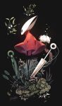 2022 absurd_res anthro arthropod fecharis firebay flower hi_res hollow_knight hornet_(hollow_knight) insect melee_weapon plant red_cape simple_background solo_focus spikes sword team_cherry vessel_(species) video_games weapon white_flower 