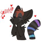  &lt;3 ailurid anthro big_ear dark_body dark_fur eyes_closed fur hair hand_on_face hearts_around_head kissing male mammal multicolored_tail rainbow_tail red_body red_fur red_hair red_panda riffen solo sticker 