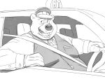  2022 anthro car clothing hat headgear headwear hi_res humanoid_hands inside_car kemono male mammal necktie overweight overweight_male shrit sitting solo ursid vehicle yamakake 