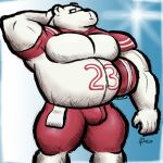  absurd_res alanottaviano anthro belly football_helmet football_player football_uniform fur hi_res male male/male mammal musclegut muscular muscular_male overweight polar_bear slightly_chubby solo ursid ursine white_body white_fur 