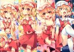 4girls ascot blonde_hair breasts cleavage closed_mouth fangs flandre_scarlet frilled_shirt_collar frills groin hat kirero legs midriff mob_cap multiple_girls navel open_mouth petticoat puffy_short_sleeves puffy_sleeves red_eyes red_skirt red_vest shirt short_hair short_sleeves side_ponytail skirt skirt_set stomach thighhighs touhou vest white_headwear white_shirt white_thighhighs yellow_ascot 