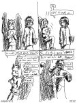  a_story_with_a_known_end black_and_white cameron_cress clothing comic container cross-hatching embrace emsevell english_text exclamation_point feathered_wings feathers felid feline female hat hatching_(art) headgear headwear hi_res human male mammal monochrome page_number shaded simple_background text webcomic wings 
