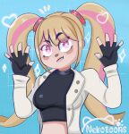  black_shirt breasts crop_top fortnite highres jacket lennox_rose_(fortnite) long_hair multicolored_hair nekotoonuwu ponytail shirt white_jacket 