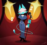  2022 anthro blush blush_stickers clothing deltarune disembodied_hand domestic_cat dress electric_plug eyes_closed felid feline felis female floating_hands footwear hi_res high_heels machine mammal microphone musical_note nelnal robot singing solo stage tasque_manager undertale_(series) video_games 