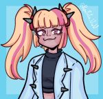  absurdres crop_top fortnite happy highres jacket lennox_rose_(fortnite) long_hair multicolored_hair papafrita_uwu ponytail smug spiked_jacket 