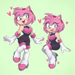  &lt;3 2022 accessory alternate_costume amy_rose anthro armwear artkett1412 boots clothing cosplay elbow_gloves eulipotyphlan eyelashes female footwear gloves green_eyes hair hair_accessory hairband handwear hedgehog hi_res high_heeled_boots high_heels looking_at_viewer mammal open_mouth open_smile pink_body pink_hair red_hairband rouge_the_bat sega short_hair smile solo sonic_the_hedgehog_(series) 