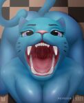  anthro blue_body blue_fur butt cartoon_network fangs female feral fur hi_res mature_anthro mature_female nicole_watterson nude open_mouth solo the_amazing_world_of_gumball velesart 