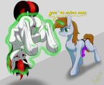  absurd_res anatomically_correct anus blackjack_(fallout_equestria) brown_hair butt butt_grab butt_touch bydena dildo duo equid equine fallout_equestria fan_character fanfic_art female female/female feral genitals green_eyes grope hair hand_on_butt hi_res horn horse imminent_sex invalid_tag littlepip magic magic_aura mammal my_little_pony nude pony puffy_anus pussy red_eyes sex_toy simple_background strapon unicorn 