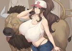 baseball_cap big_breasts blue_eyes bottomwear bovid bovine breasts brown_hair cattle clothing cutoffs denim denim_clothing duo erect_nipples_under_clothes female feral generation_1_pokemon hair hat headgear headwear high_ponytail hilda_(pok&eacute;mon) horn huge_breasts human imminent_bestiality imminent_sex impossible_clothing interspecies long_hair looking_at_viewer male male/female mammal metalowl mouth_closed multi_tail nintendo open_mouth pokemon pokemon_(species) pokephilia ponytail shorts tauros thong tongue tongue_out underwear upper_teeth video_games 