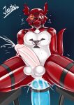  2016 anal anal_penetration anthro balls bandai_namco bdsm big_penis blush bodily_fluids bound clothing cum cumshot digimon digimon_(species) dildo dildo_in_ass dildo_insertion ejaculation emanata erection gag genital_fluids genitals gimp_suit guilmon hi_res jooshy latex latex_clothing male muzzle_(object) muzzle_gag one_eye_closed orange_body penetration penis red_latex red_rubber red_rubber_suit restrained rubber rubber_clothing rubber_suit sex_toy sex_toy_in_ass sex_toy_insertion simple_background solo white_latex 