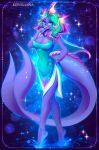  2022 4_toes 5_fingers anthro breasts clothed clothing digital_media_(artwork) eyebrows eyelashes feet female fingers green_hair hair hi_res koveliana purple_hair smile standing toes 
