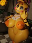  2022 3d_(artwork) 5_fingers absurd_res animatronic anthro areola avian beakless bib big_areola big_breasts bird bracelet breasts chicken clothing devil_horns_(gesture) digital_media_(artwork) female feversfm fingers five_nights_at_freddy&#039;s five_nights_at_freddy&#039;s_2 galliform gallus_(genus) genitals gesture hi_res jewelry machine mammal navel nipple_piercing nipples non-mammal_breasts non-mammal_nipples nude orange_areola orange_nipples phasianid piercing pussy robot scottgames sharp_teeth solo teeth thick_thighs toy_chica_(fnaf) video_games wide_hips yellow_body 
