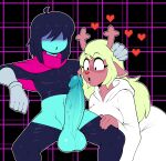  &lt;3 2022 absurd_res anthro blonde_hair blue_body blue_skin capreoline cervid clothed clothing deltarune female genitals hair hi_res human human_on_anthro interspecies male male/female mammal mehdrawings noelle_holiday penis reindeer undertale_(series) video_games 