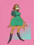  2022 3:4 anthro big_breasts boots breasts canid canine canis clothing countershading cropped_jacket digital_media_(artwork) domestic_dog english_text eyewear female footwear glasses hair hi_res high_heeled_boots high_heels hunting_dog illumination_entertainment looking_down mammal orange_body red_hair round_glasses saluki sighthound sing_(movie) small_waist smile solo suki_lane text thick_thighs tight_dress wide_hips wolftang 