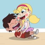  1boy 1girl blonde_hair blue_eyes brown_hair couple laughing lowres marco_diaz non-web_source star_butterfly star_vs_the_forces_of_evil 