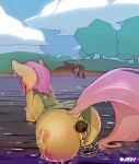  anus bodily_fluids clothing feces fluttershy_(mlp) friendship_is_magic genital_fluids genitals hi_res my_little_pony nubsy peeing pooping pussy rainbow_dash_(mlp) scat swimwear urine watersports 