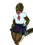  animated anthro blinking bottomwear bubble_gum clothing crocodilian female greenpolygon necktie plaid pose reptile scalie school_uniform skirt solo tail_motion thick_thighs uniform yellow_eyes 