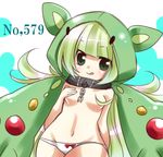  1girl artist_request breast_hold breasts censored collar convenient_censoring female flat_chest gijinka green_eyes green_hair long_hair md5_mismatch moemon momosiro navel panties personification pokemon pokemon_(game) pokemon_black_and_white pokemon_bw rankurusu reuniclus shirtless simple_background small_breasts smile solo tongue underwear 