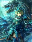  armor capcom green_hair lagiacrus lagiacrus_(armor) monster monster_hunter monster_hunter_3 red_eyes 