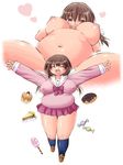  artist_request blush breasts chubby covering fat food large_breasts nipples plump school_uniform smile 