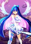  blue_eyes blue_hair el_(mushboom) gloves panty_&amp;_stocking_with_garterbelt pink_hair solo stocking_(psg) sword thighhighs weapon wings 