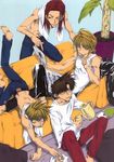  4boys cho_hakkai genjyo_sanzo lowres male male_focus multiple_boys saiyuki sha_gojyo son_goku_(saiyuki) topless towel 