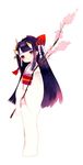  black_hair cherry_blossoms flower head_tilt highres hime_cut hinomoto_oniko horns japanese_clothes kimono long_hair looking_at_viewer original purple_eyes puti_devil simple_background smile solo v_arms white_kimono 