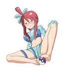  barefoot blush breasts cleavage feet fuuro_(pokemon) gym_leader poke_ball pokeball pokemon smile soles toes 