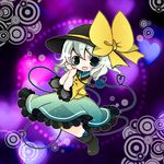  chibi green_eyes green_hair haru_(citron_citron) hat hat_ribbon heart heart_of_string highres komeiji_koishi open_mouth ribbon short_hair silver_hair solo touhou 