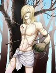  arrow arrows blonde_hair blood fine_art_parody forest male male_focus muscle nature outdoors parody scar scars sky solo tengen_toppa_gurren-lagann tengen_toppa_gurren_lagann viral 