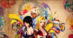  alternate_hair_color bare_shoulders black_hair bleach blonde_hair braid breasts choker cleavage dark_skin flower hair_ornament highres japanese_clothes kimono kurotsuchi_nemu large_breasts long_hair matsumoto_rangiku mole mole_under_mouth multiple_girls purple_eyes sad sayo_tanku shihouin_yoruichi short_hair single_braid sweat undressing white_hair 