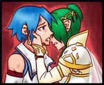  2girls armor bare_shoulders blue_eyes blue_hair cape cry crying detached_sleeves dress earrings elbow_gloves elincia elincia_ridell_crimea eyes_closed fire_emblem fire_emblem:_akatsuki_no_megami fire_emblem_radiant_dawn gloves green_hair hair_bun hair_up hand_on_head injury jewelry long_hair luchino lucia_(fire_emblem) multiple_girls pegasus_knight queen sad short_hair tears worried wound wounded yuri 