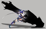  alternate_weapon blue_hair cyborg hair_ribbon huge_weapon lyrical_nanoha mach_caliber mahou_shoujo_lyrical_nanoha_strikers nekomamire revolver_knuckle ribbon short_hair solo subaru_nakajima thighhighs weapon yellow_eyes 